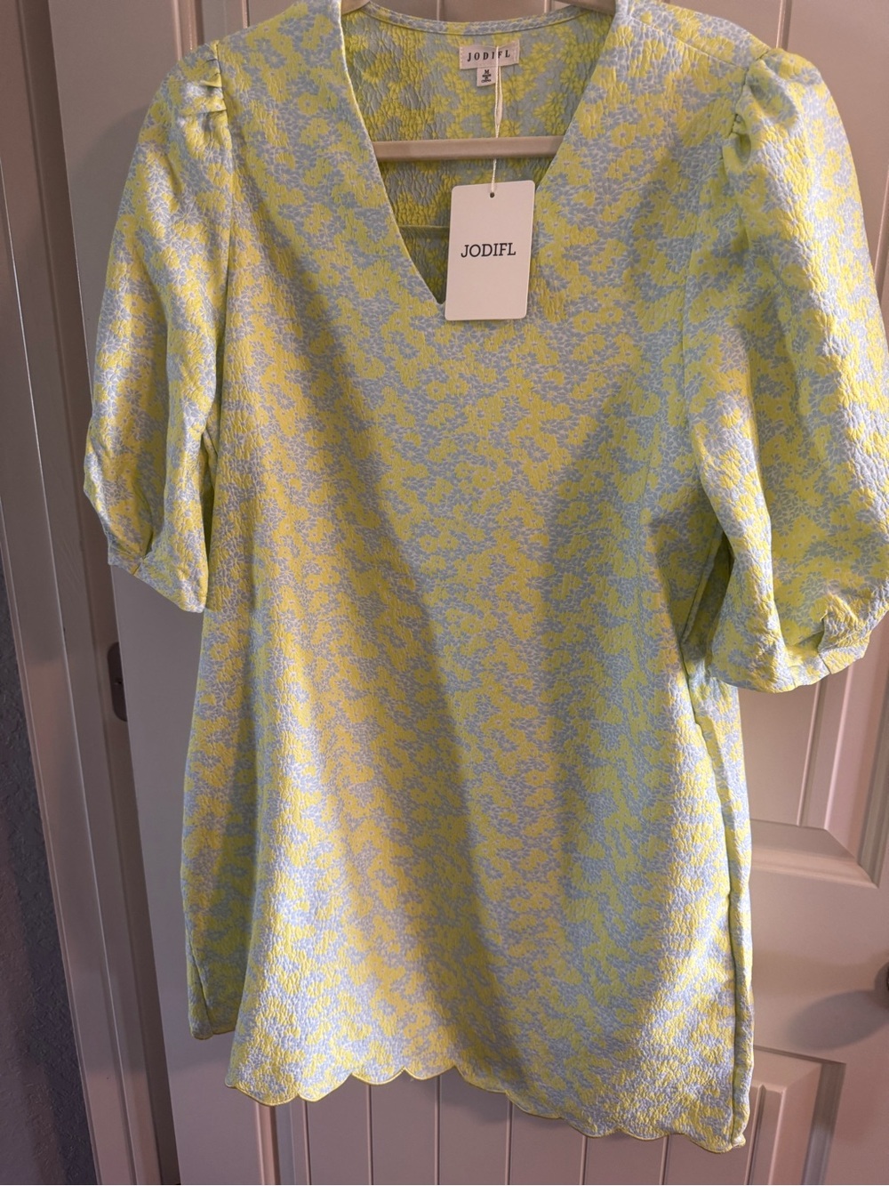 JODIFL Pastel Yellow and Light Blue Puff-Sleeve Tunic